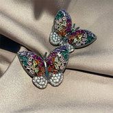 Multi Color Butterfly Silver Plated Cubic Zirconia Alloy Stud Earrings