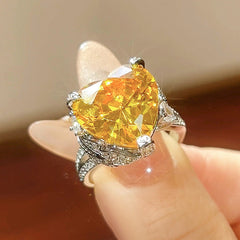 Heart Silver Yellow Pink Cubic Zirconia Anti tarnish Pendant chain Ring Set For Women