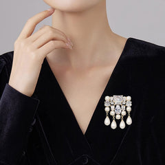 Designer CZ & Pearl Gold Plated Rhinestone Copper Anti Tarnish Brooch