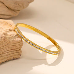 Surface Baguette CZ Gold Stainless Steel Openable Kada Bracelet