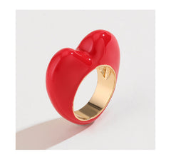 Heart 18K Gold Red Pink Black Enamel Ring For Women