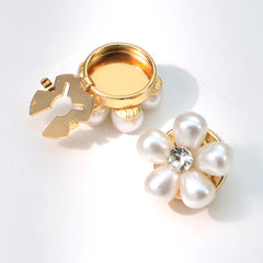 Luxury Floral Pearl Cluster Gold Plated CZ Brass Anti Tarnish Button Cover