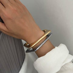 Beaten Finish Square Round 18K Gold Silver Openable Kada Bracelet For Women