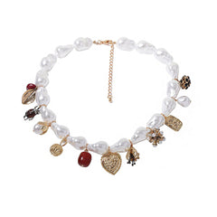 Heart Pearl white 18K Gold Plated Anti Tarnish Charm Necklace For Women