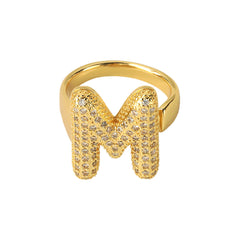 Initial Letter Alphabets Cubic Zirconia 18K Gold Adjustable Ring For Women Group1