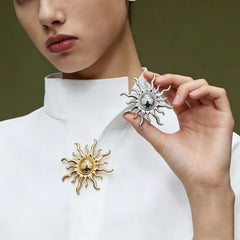 Gold Silver Vintage Sun Rays Plated Plain Alloy Brooch For Women
