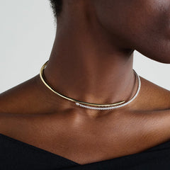 18K Gold Cubic Zirconia Hasli Thick Choker Anti Tarnish Necklace For Women