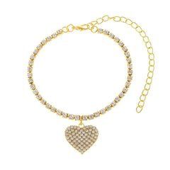 Heart Solitaire Cubic Zirconia 18K Gold Plated Anti Tarnish Anklet For Women