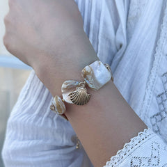 Shell Multi Gemstone Beads 18k Gold Anti Tarnish Bracelet For Women