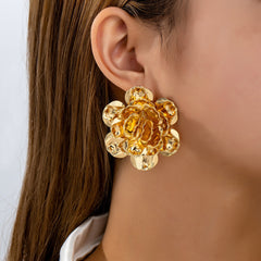 Flower Gold Plated Plain Alloy Statement Stud Earrings