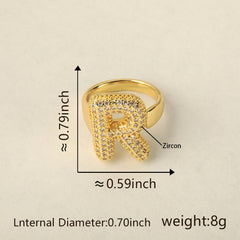 Initial Letter Alphabets Cubic Zirconia 18K Gold Adjustable Ring For Women Group1
