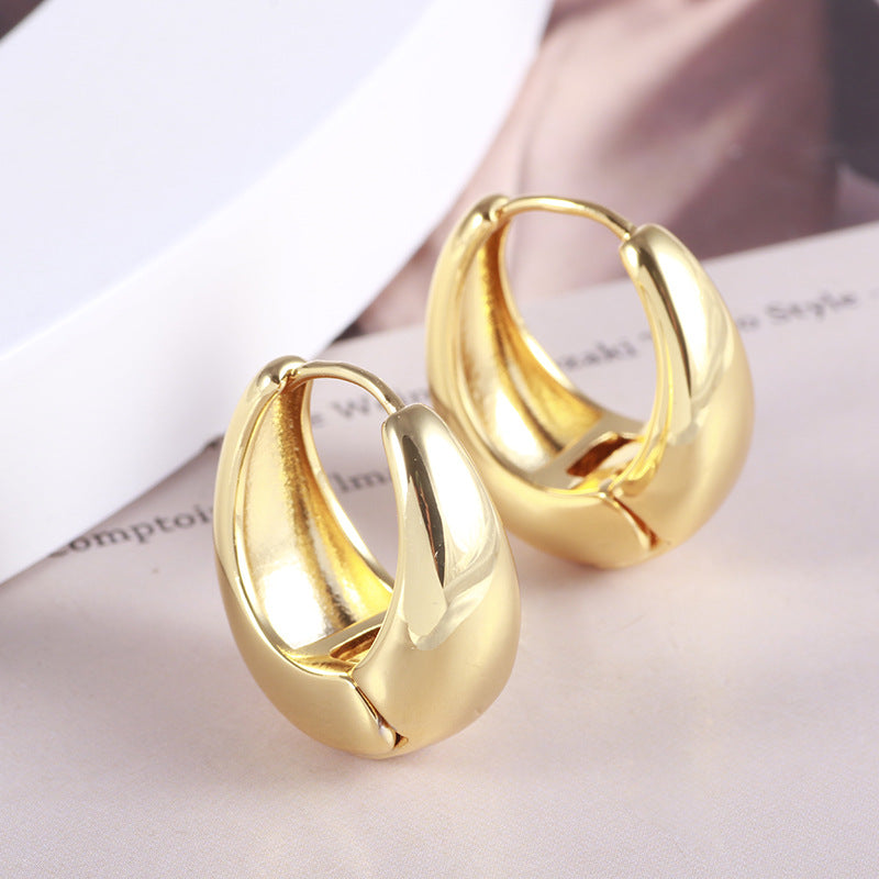 Glossy Oval Crescent 18K Gold Silver Hoop Earring For Women