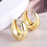 Glossy Oval Crescent 18K Gold Silver Hoop Earring For Women