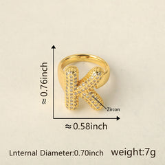 Initial Letter Alphabets Cubic Zirconia 18K Gold Adjustable Ring For Women Group1