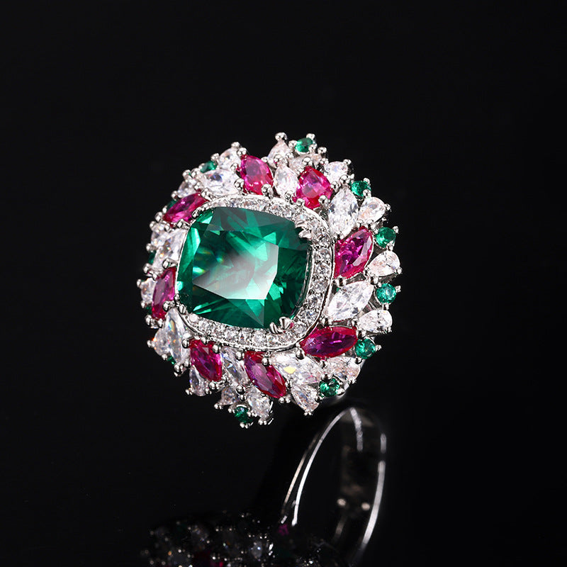 Pink Marquise Emerald Green Multi Cubic Zirconia Silver Anti Tarnish Adjustable Ring For Women