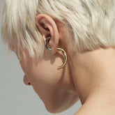 Open C-Hoop Dual Tone Gold Silver Plated Stainless Steel Stud Earrings