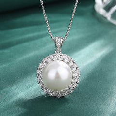 White Silver Pearl Cubic Zirconia Anti Tarnish Necklace Earring Set For Women