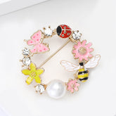 Multi Color Butterfly, Bee & Ladybug Gold Brooch For Women