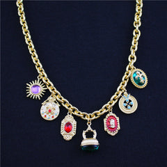 Multi Gemstone Green Red Green Anti Tarnish Charm Necklace For Women