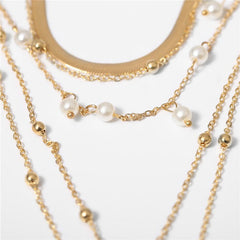 Drop White 18K Gold Anti Tarnish Pearl Layer Link Chain Anti Tarnish Necklace For Women Group1
