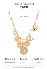 Coin Star Sun Moon Clouds Universe 18K Gold Anti Tarnish Necklace Earring Bracelet Set For Women