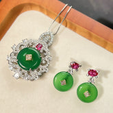 Green Pink White Silver Cubic Zirconia Anti Tarnish Pendant Earring For Women