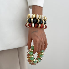 Multi Color Resin Stones Stretchable Stylish Chunky Gold Bracelet