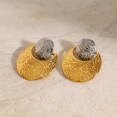 Designer Dual Tone Textured Gold Silver Plated Copper Hoop Earrings