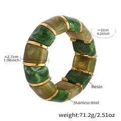 Glossy Resin Multicolor 18K Gold Stainless Steel Bracelet Adjustable stackable For Women