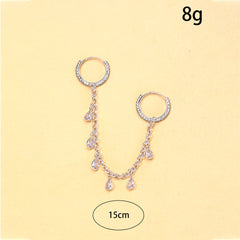 Teardrop Dangle Chain Gold Plated White CZ Crystal Multi Finger Ring