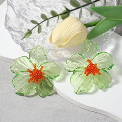 Acrylic Transparent Flower Orange Dangler Stud Earring For Women