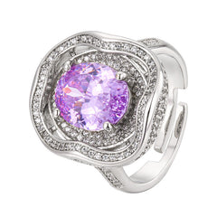 Cushion Silver Pink Purple Yellow Solitaire Cubic Zirconia Anti Tarnish Free Size Ring For Women