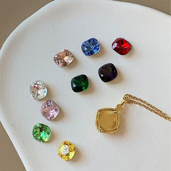 Multi Gemstone Cushion Cut Solitaire Crystal 18K Gold Anti Tarnish Necklace Pendant Chain Earring Ring for Women