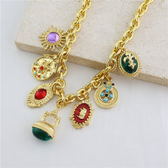 Multi Gemstone Green Red Green Anti Tarnish Charm Necklace For Women