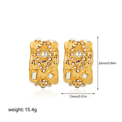 Designer C-Shape Gold CZ Anti Tarnish Stainless Steel Stud Earrings