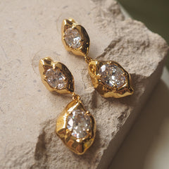 Designer Organic Shape Gold Plated CZ Anti Tarnish Copper Drop Earrings