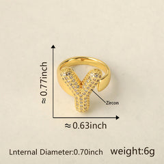 Initial Letter Alphabets Cubic Zirconia 18K Gold Adjustable Ring For Women Group1