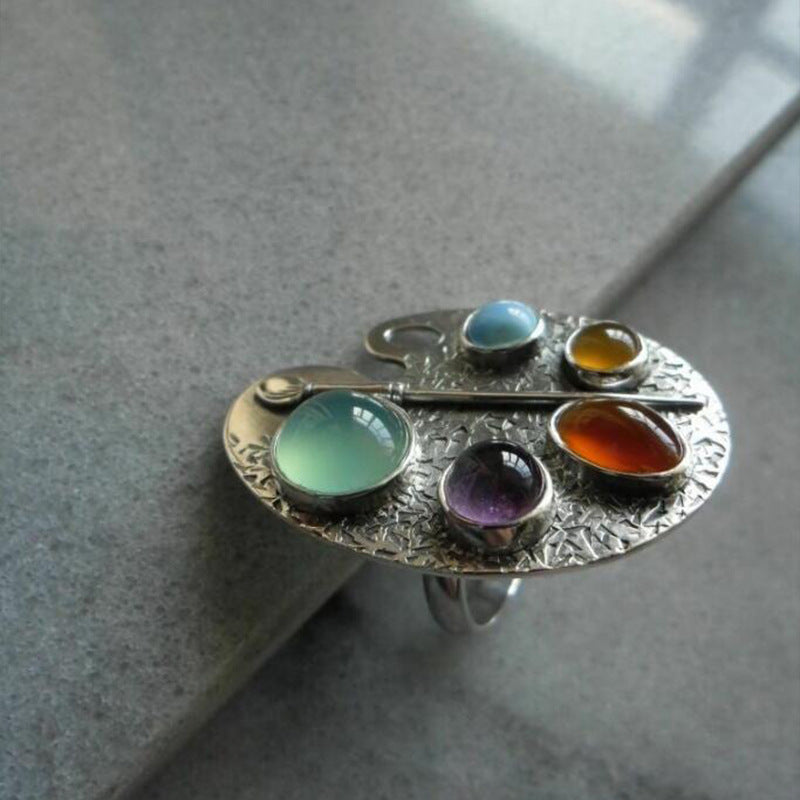 Multicolour Creative Geometric Oxidised Free Size Ring For Women