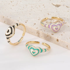 Heart Rainbow Enamel 18K Gold Plated Anti Tarnish Ring For Women