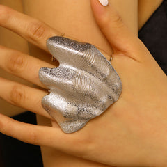 Designer Textured Silver Plated Statement Open Cuff Ring For Women