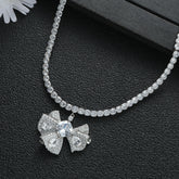 Luxury CZ Crystal Silver Bow Anti Tarnish Copper Necklace For Women