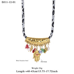 Multicolor Enamel & Faux Pearl Tribal Charm Gold Plated Alloy Necklace