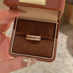 18K Gold Pink Cubic Zirconia Surface Anti Tarnish Band Ring For Women