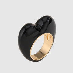 Heart 18K Gold Red Pink Black Enamel Ring For Women