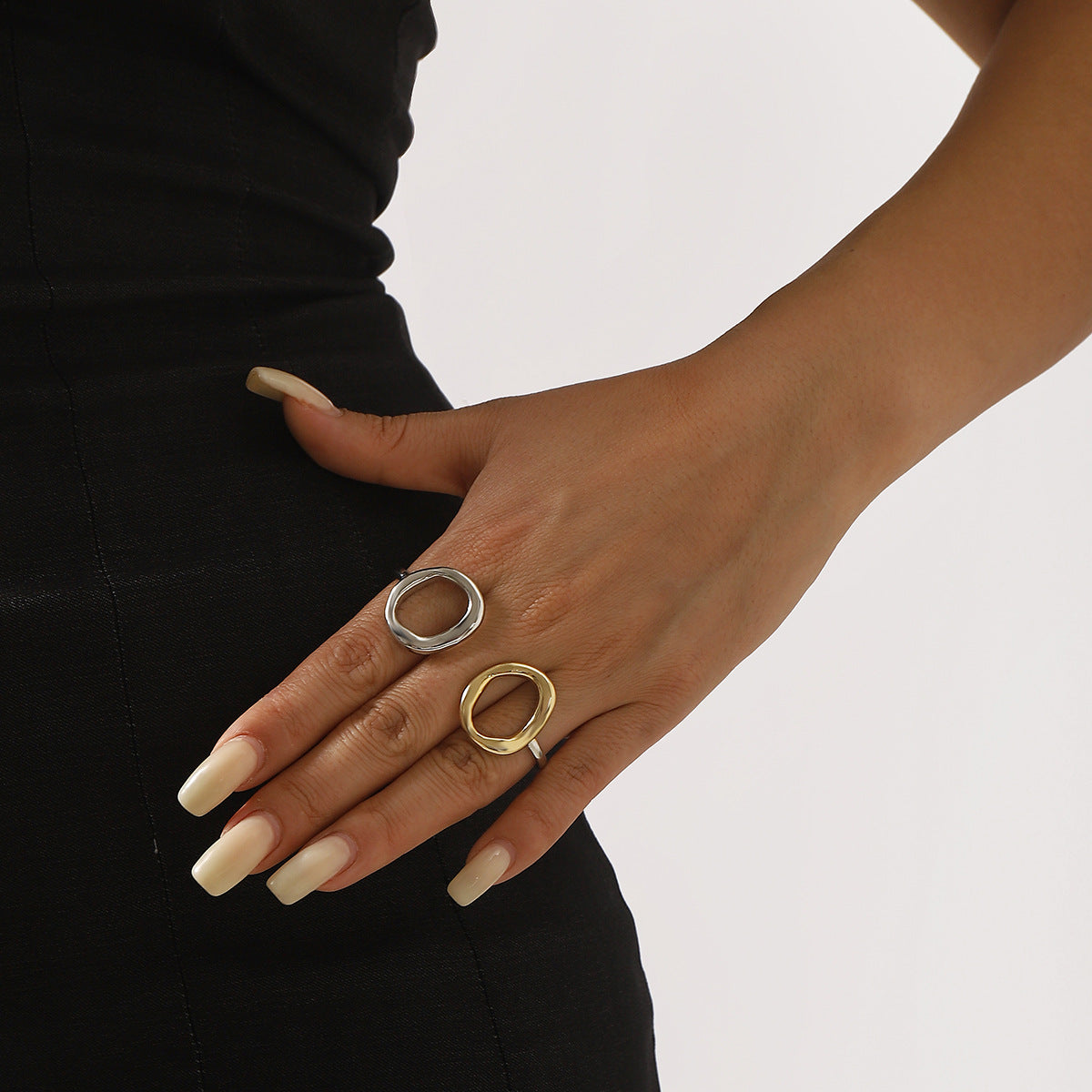 Dual Tone Gold Silver Plated Plain Copper Adjustable Multi Finger Ring
