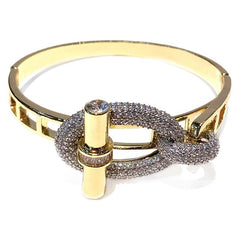 Two Tone Lock 18K Gold Silver Cubic Zirconia Anti Tarnish Openable Kada Bracelet For Women