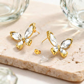 Butterfly With Marquise Cut Gold Anti Tarnish Copper Stud Earrings