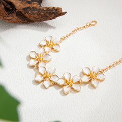 Beach White Flower Charm Gold Plated Enamel Alloy Anklets For Women