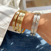 Designer Dual Tone Gold Silver CZ Copper Textured Bracelet Ring Set