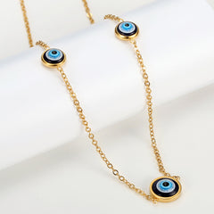 Turkish Evil Eye Blue Enamel 18K Gold Stainless Steel Necklace Chain For Women